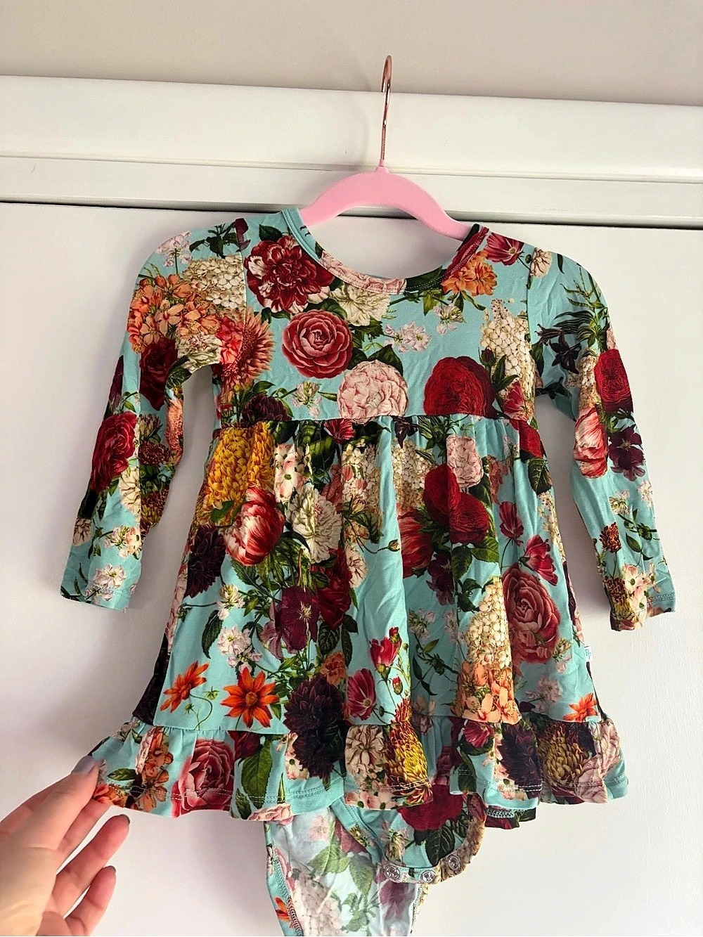 Posh Peanut Long Sleeve Ruffled Bodysuit Dress - Autumn Floral Bodysuit Dress